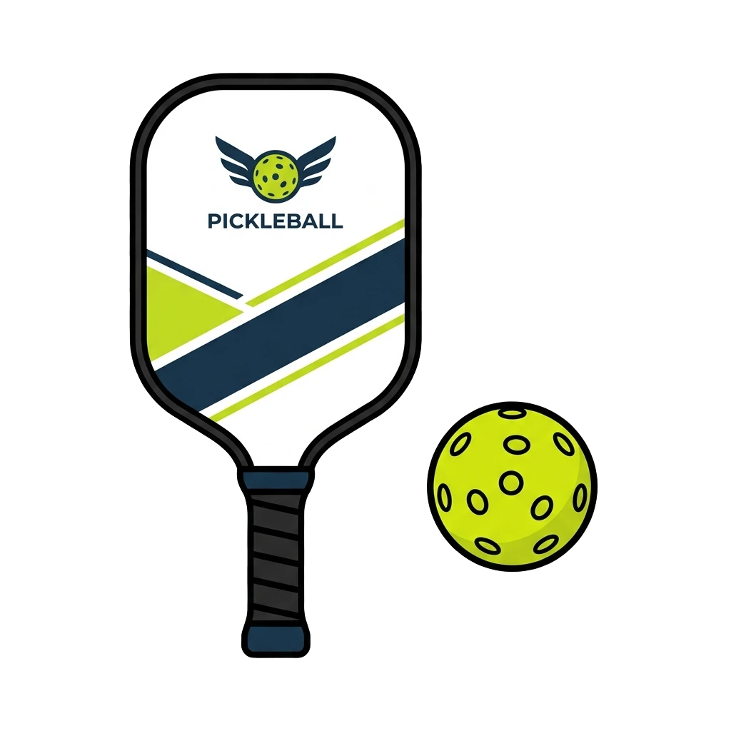 Ilustracao de raquete e bola de pickleball